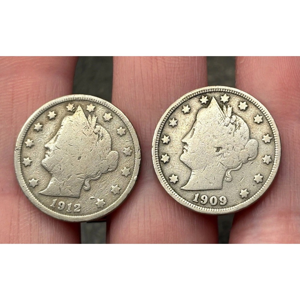 Vintage Liberty Head V Nickel Coin Cufflinks Silver Tone 1909 And 1912